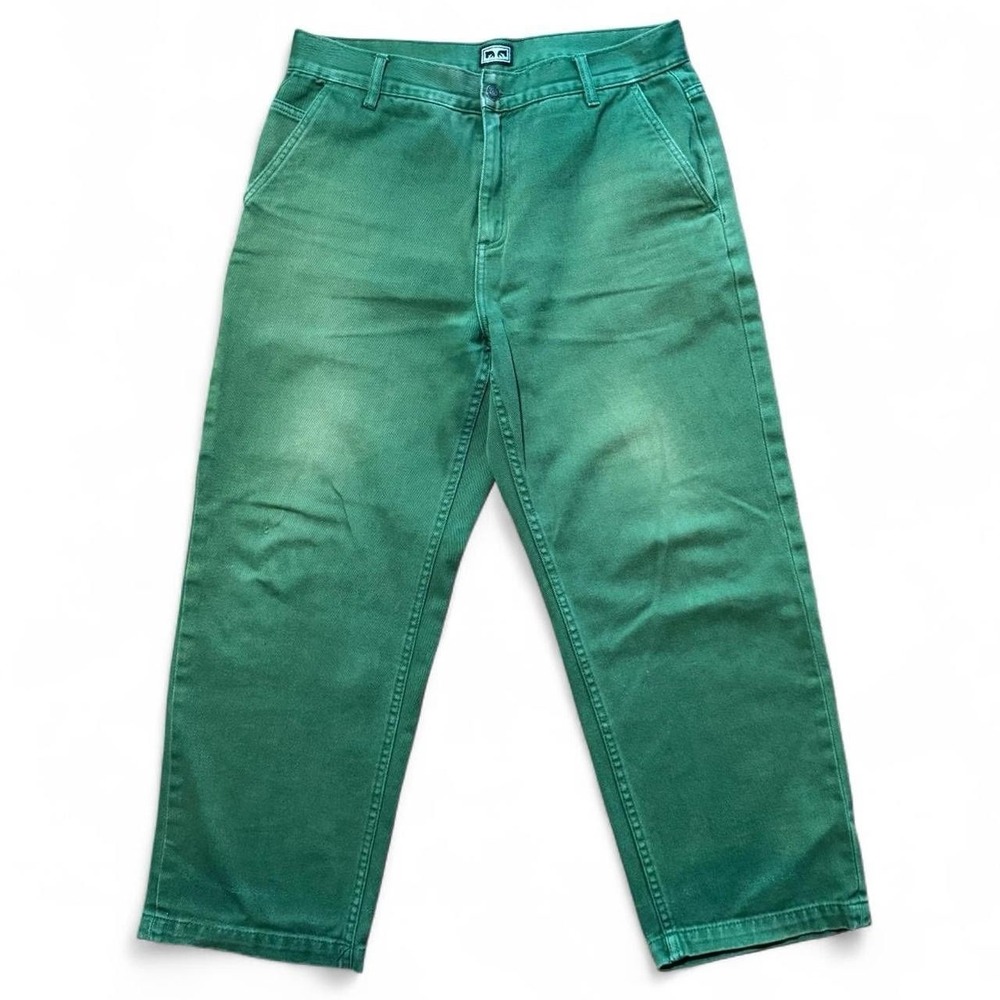 Obey Hardwork Carpenter Pants Mens 34x27 Teal Green Faded Workwear Skater